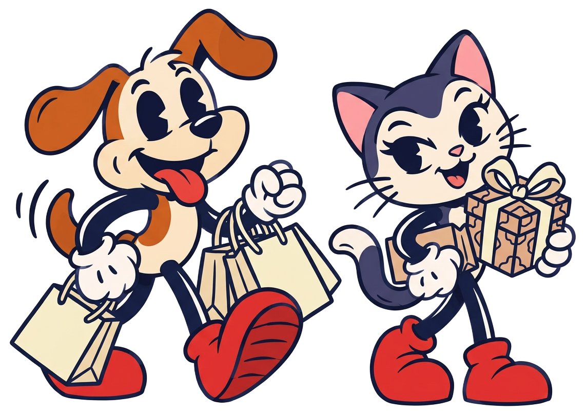 Pawlo y Caty con bolsas de compras